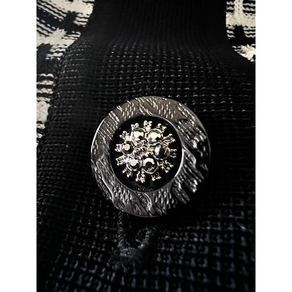 Misook Vintage 90s Black White Ribbed Knit Button Up Sweater Shirt Large Stretch - Picture 6 of 8